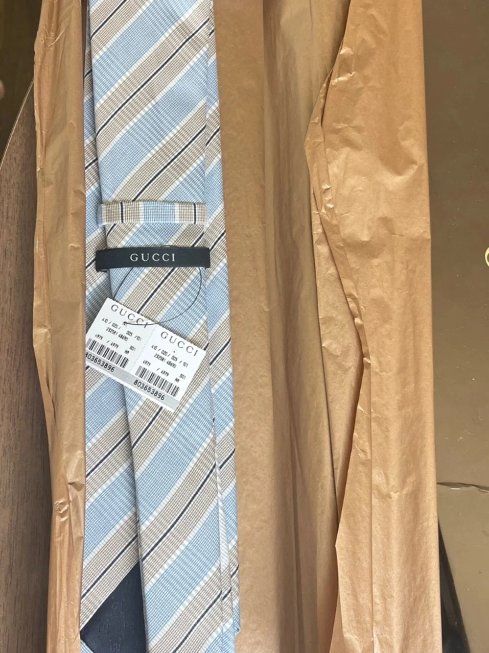 Gucci Striped Silk Tie in Light Blue and Beige